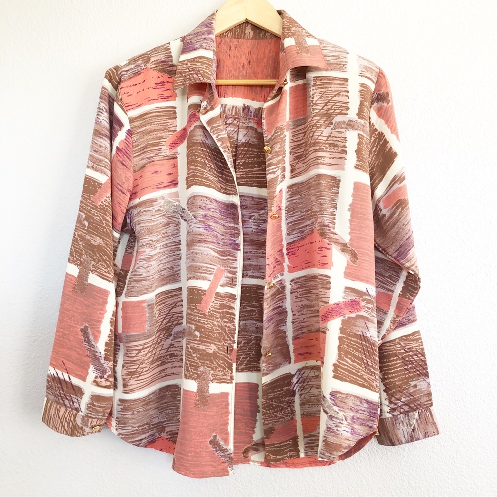 Vintage 90s Blush Pink Patchwork Patterned Top - image 3
